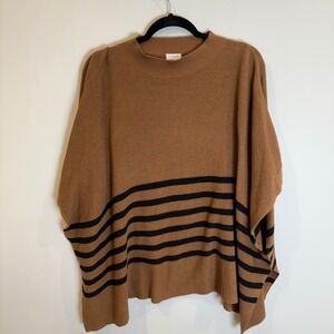 J. Crew Brown Black Striped Mock Neck Poncho Sweater